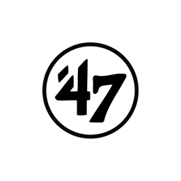 Black number '47' in a circle on a white background